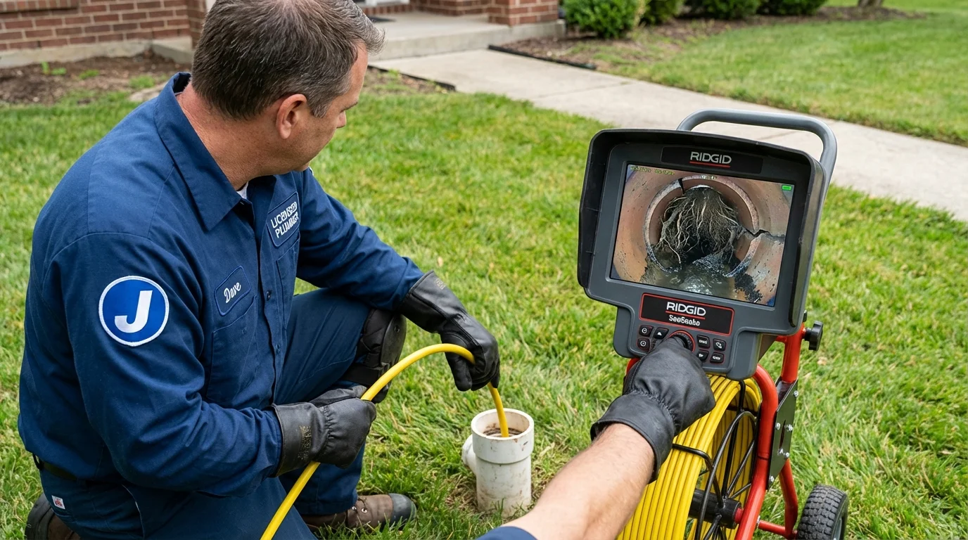 Sewer camera inspection being performed by Johns Plumbing LLC in Mason
