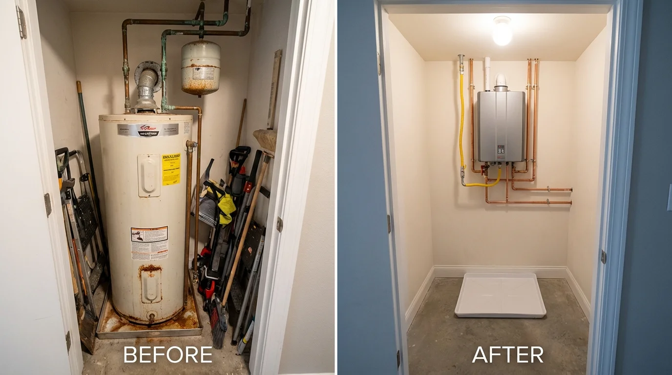 Tank water heater versus wall-mounted tankless unit comparison for Mason, TX homeowners
