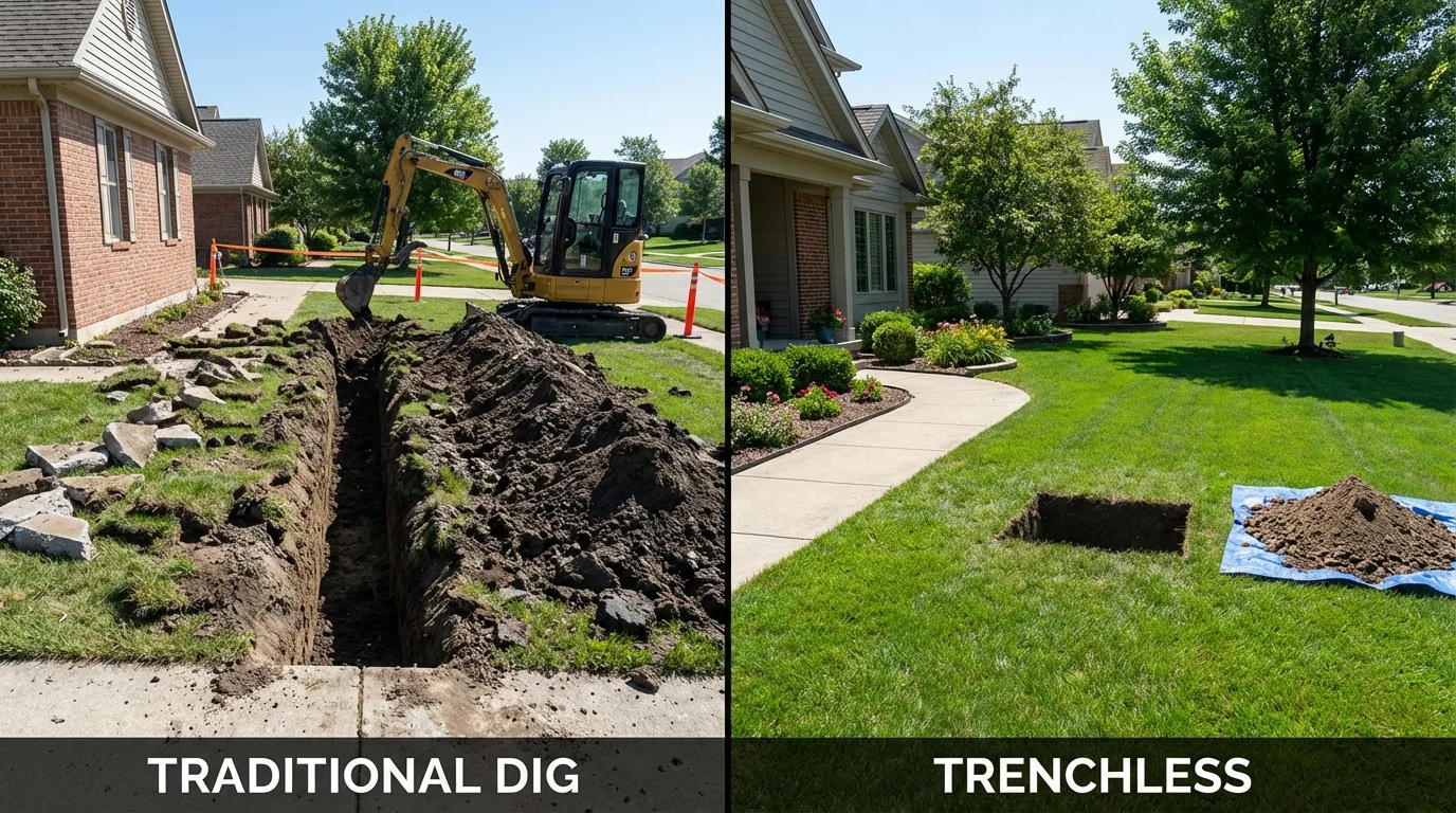 Trenchless sewer repair with minimal yard damage versus traditional excavation in Mason, TX